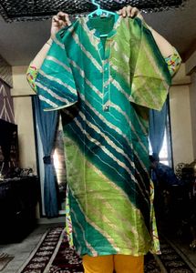 Kota Doriya Green Foil Printed Kurta