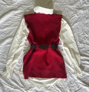 Alamode By Akansha Red Sweater Vest &amp; White Shirt