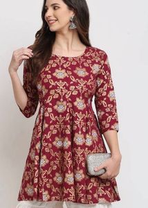 Maroon Printed Kurta