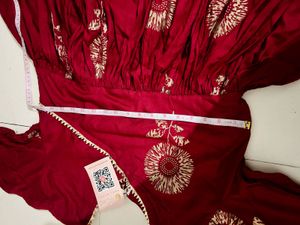 Maroon Floral Print Anarkali Dress