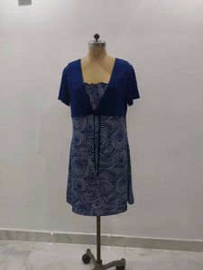 Navy Print Fit &amp; Flare Dress