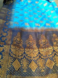 Elegant Blue &amp; Gold Saree