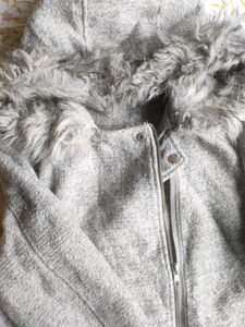 Gray Faux Fur Hooded Jacket