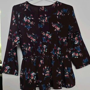 Floral Print Cinched Waist Top