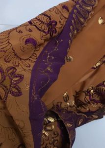 Beige &amp; Purple Embroidered  Saree Sequence Glam