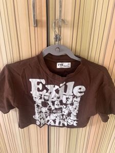 Brown Graphic Print Crop Top