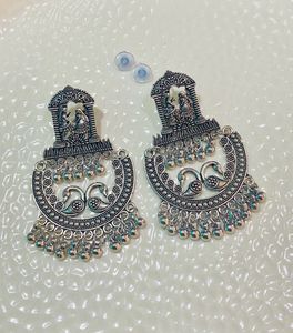 Silver Peacock Drop Earrings