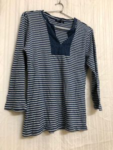 Chaps Blue Half Sleeve Cotton Top