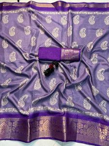 Elegant Lavender and Gold Paisley Motif Banarasi S