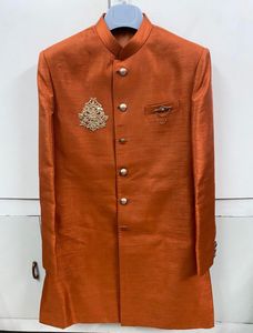 Free Jootis with Elegant Orange Sherwani