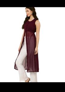 Wine Colored Front Slit Georgette Kurti