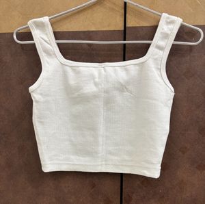 White Square Neck Crop Tank Top