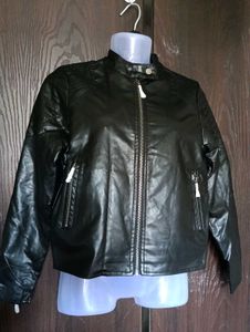 Black Leather-Look Biker Jacket