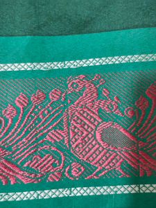 Green soft Saree with Peacock Border