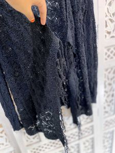Chic Black Laced Open Front Cardigan B