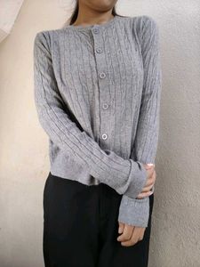 Grey Cable Knit Cardigan