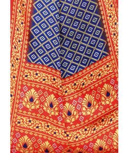 Elegant Red &amp; Blue Printed Saree