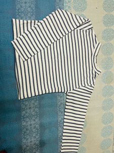 Blue Stripes , White Crop Top
