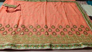 Beautiful Peach Sari With Stitch Blouse