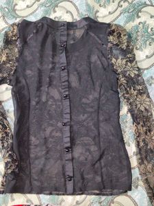 Lace Sleeve Sheer Top