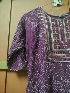 Elegant Purple Bandhani Kurta