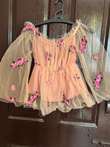 Floral Peach Net Off-Shoulder Top