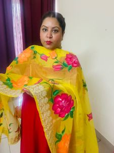 Floral Hand Painted Organza  Print Dupatta