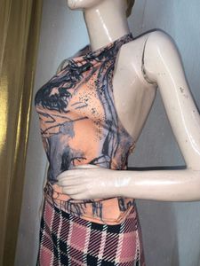 Patterned Halter Neck Top