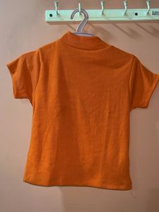 Orange Ribbed Mock Neck Top