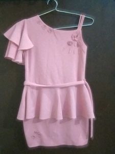 Pink Ruffle One-Shoulder Dress