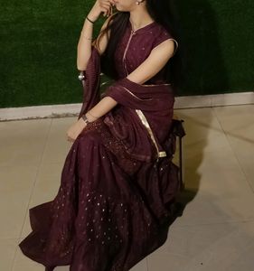 Shara One Piece Type,Wine Colour Dress With Dupata