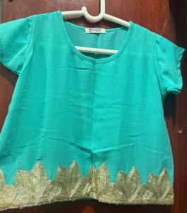 Poco Teal Top with Gold Embroidery