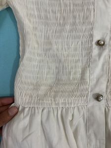 White Offshoulder Beach Dress with Buttons
