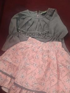 Ash Colour Top With Pink Midy Set
