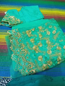 Green Embroidered Saree Blouse