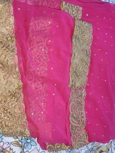 Pink 💕 Saree With Golden Bolder  And Dots