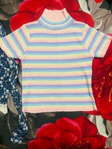 Combo 2 Women Tops - H&amp;M Blue &amp; Pink Cute HighNeck