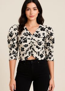 WHITE FLORAL CROP TOP WITH ELEGANT SLEEVES