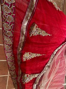 Red Embellished Saree