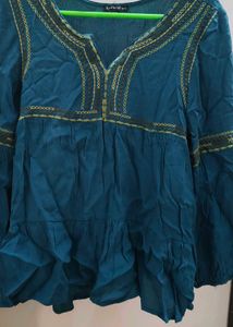 Embroidered Teal Tunic top