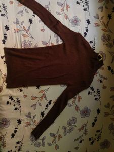 Brown Turtleneck Ribbed Top