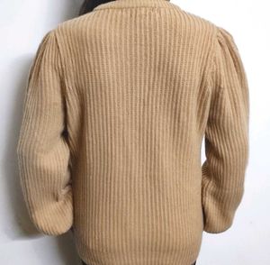 Beige Puff Sleeve Knit Sweater