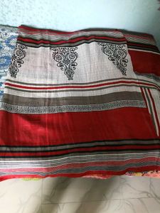 2 Combo Sarees-Red&amp;Black&amp;WhiteStripesJute+Rust&amp;Bla