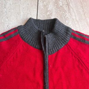 Stylish Red Knit Zip-Up Cardigan