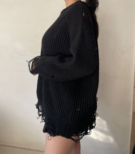 Distressed Black Knit Sweater