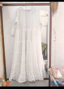 Gorgeous White Full Flared Pure Cotton Shrug