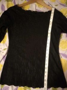 Beautiful Scalloped Details Black Imported  Top