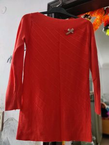 Red Knit Woolen Sweater For Women