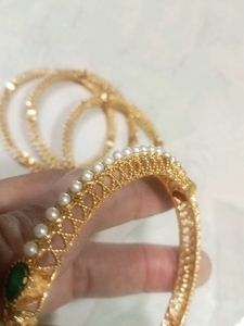 Pearl and stone Bangles(1 gm gold plated)