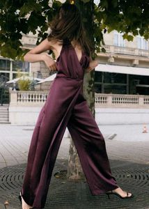 ZARA Halterneck Satin Jumpsuit - Brinjal Color
